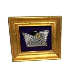 Art Deco Revival Mask Brooch Pin Jewelry In Gold Frame Silver Tone 2.25” Vintage